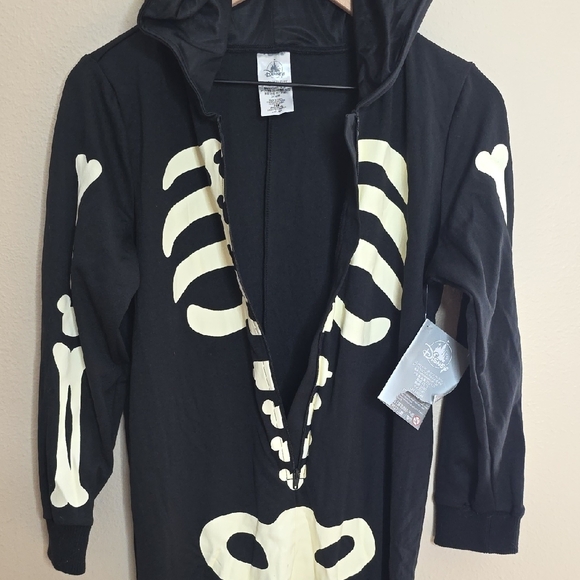 Disney Onsie Mickey Mouse Skeleton Hoodie Costume Glow In The Dark Size 9/10 NWT - Picture 6 of 8